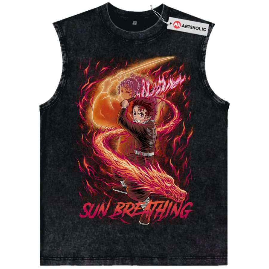 Alternative view of Tanjiro Kamado Tank Top, Demon Slayer Tank Top, Anime Tank Top, Vintage Tank Top