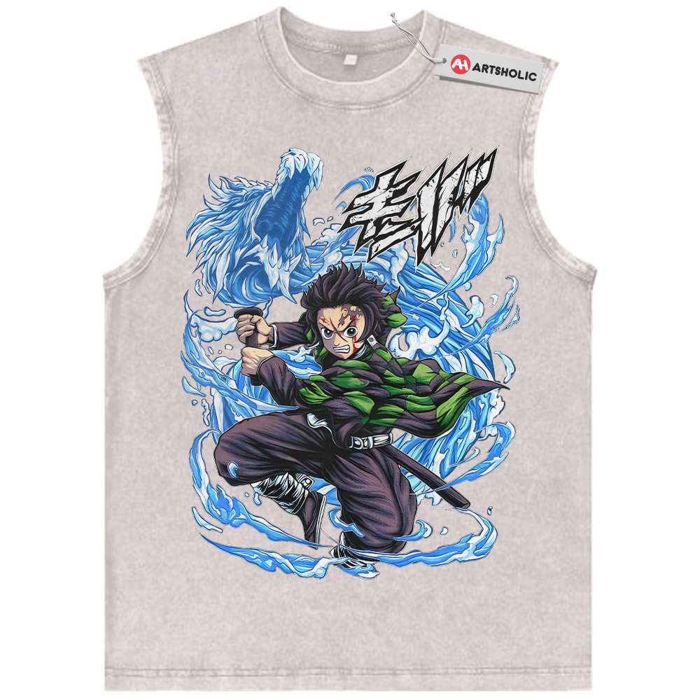 Alternative view of Tanjiro Kamado Tank Top, Demon Slayer Tank Top, Anime Tank Top, Vintage Tank Top