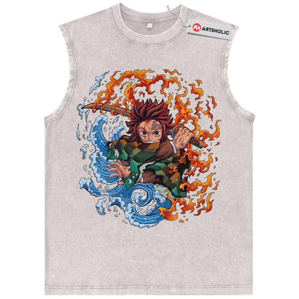 Alternative view of Tanjiro Kamado Tank Top, Demon Slayer Tank Top, Anime Tank Top, Vintage Tank Top
