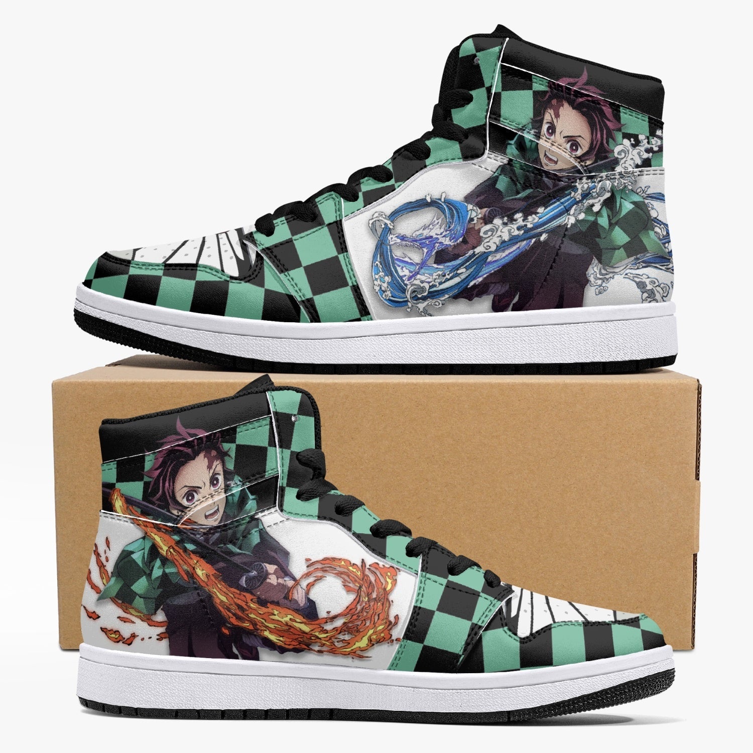 Tanjiro Kamado Water and Sun Breathing Demon Slayer Custom Sneaker Mid 1 Basketball Shoes - Otaku Hall