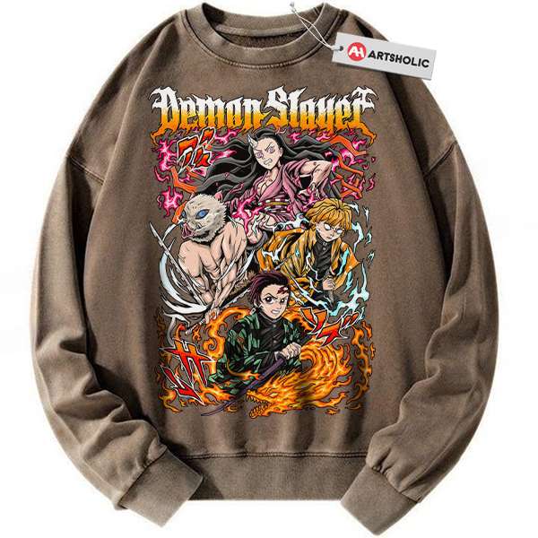 Alternative view of Tanjiro Sweatshirt, Nezuko Sweatshirt, Inosuke Sweatshirt, Zenitsu Sweatshirt, Demon Slayer Sweatshirt, Anime Sweatshirt, Vintage Sweater