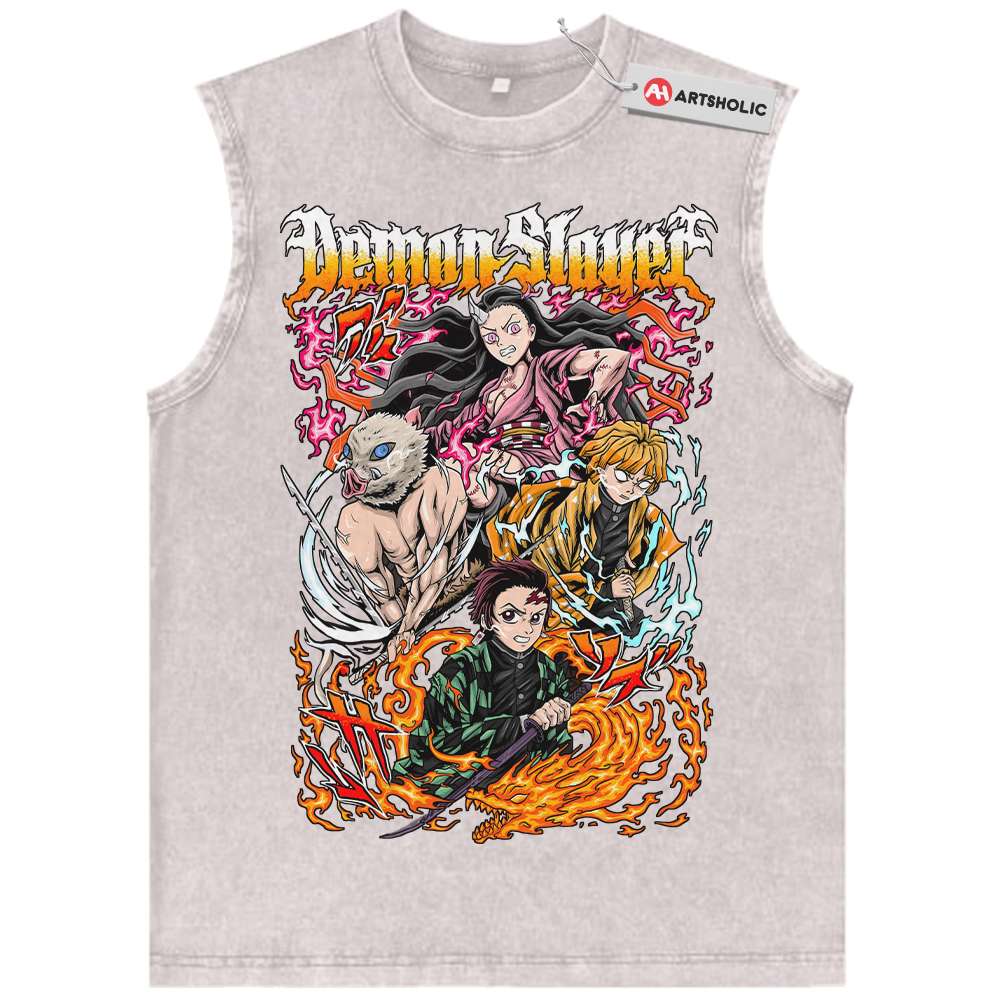Alternative view of Tanjiro Tank Top, Nezuko Tank Top, Inosuke Tank Top, Zenitsu Tank Top, Demon Slayer Tank Top, Anime Tank Top, Vintage Tank Top