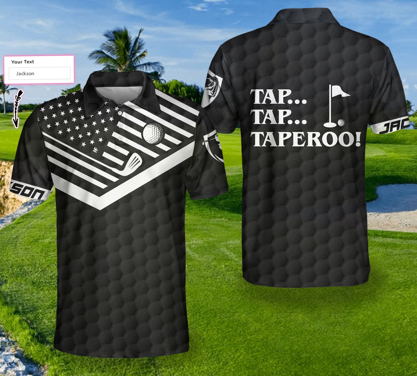 Tap Tap Taperoo Custom Polo Shirt, Personalized Black American Flag Golf Shirt For Men