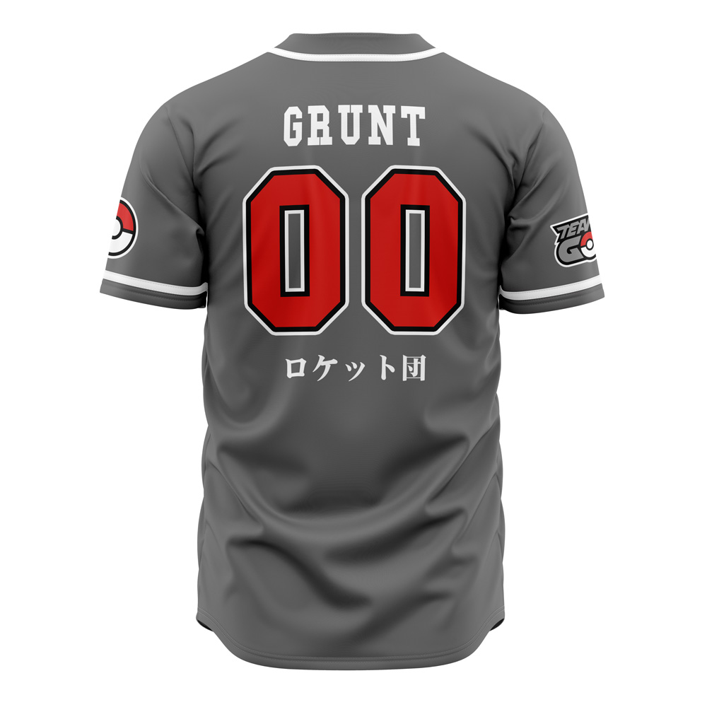Alternative view of Team Rocket Grunt Gray Pokemon Custom Baseball Jersey - Otaku Hall