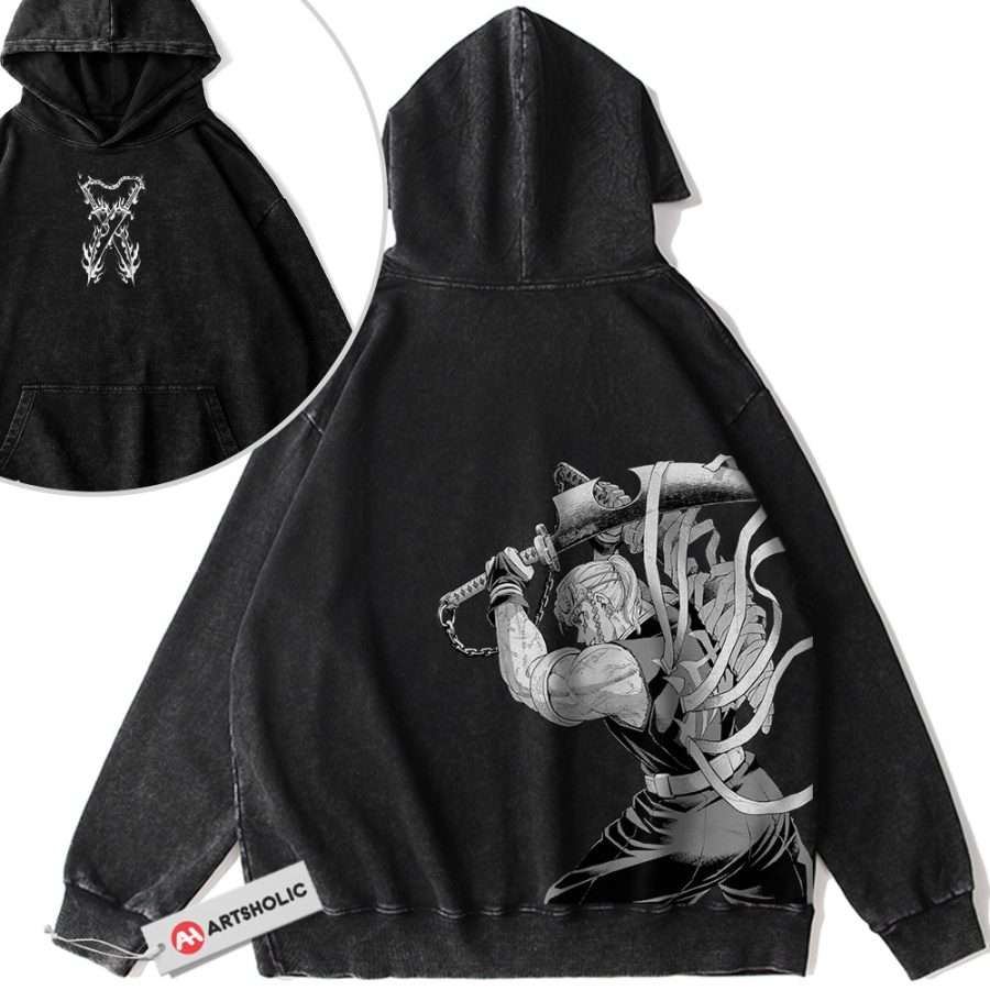Alternative view of Tengen Uzui Hoodie, Demon Slayer Hoodie, Anime Hoodie, Vintage Hoodie 2-Sided