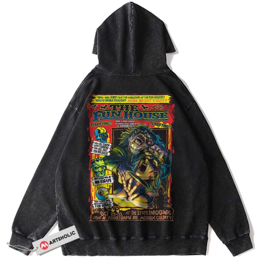 Alternative view of The Funhouse Hoodie, Halloween Hoodie, Horror Hoodie, Vintage Hoodie