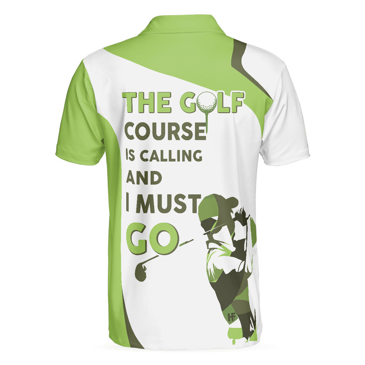 Alternative view of The Golf Course Is Calling And I Must Go Men Polo Shirt, White And Green Golf Shirt For Men