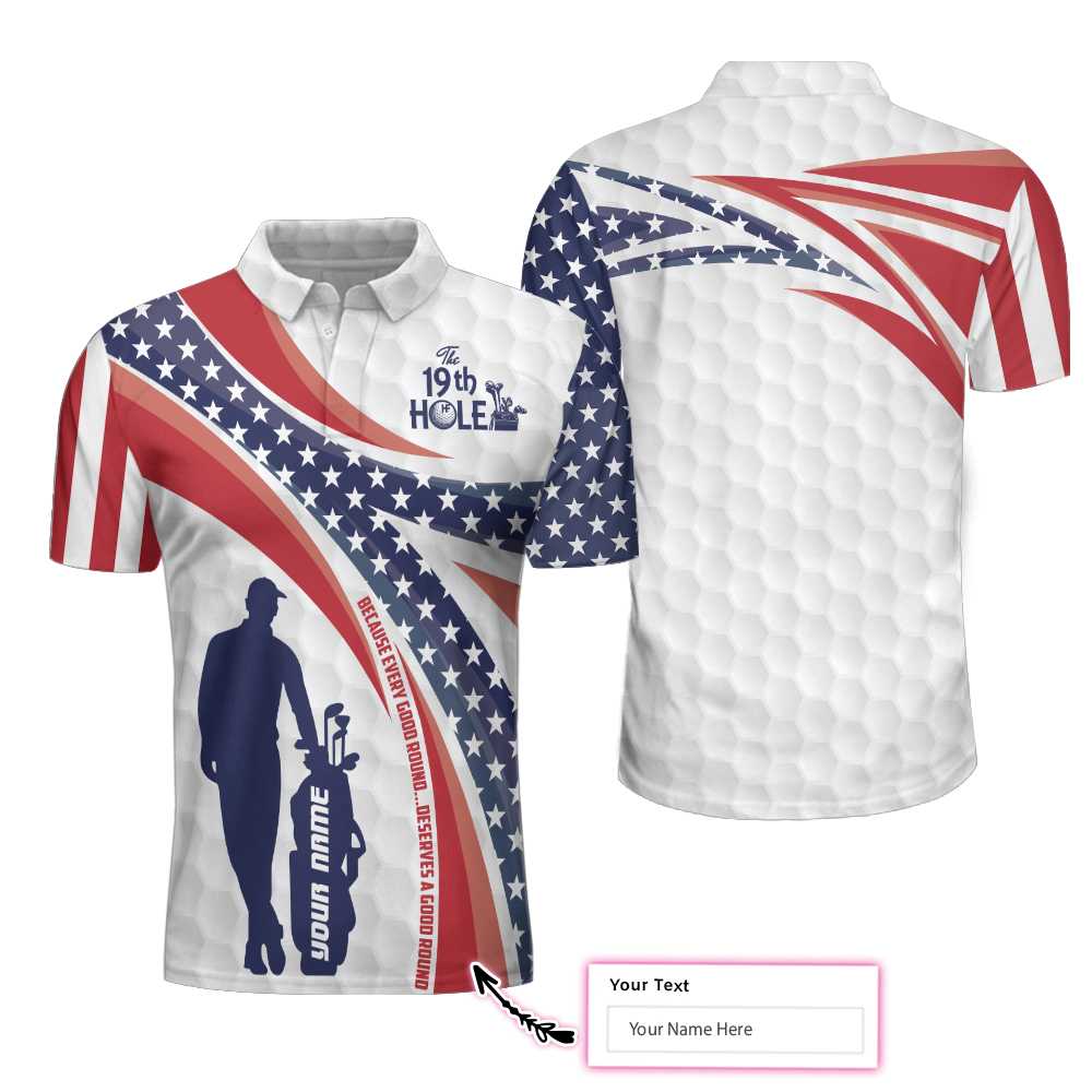 The Nineteenth Hole Custom Polo Shirt, Personalized American Flag Golfer Polo Shirt, Best Golf Shirt For Men