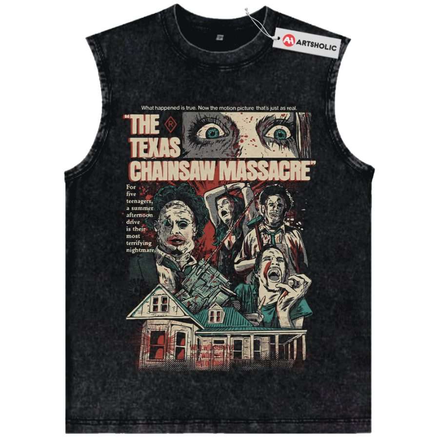 Alternative view of The Texas Chain Saw Massacre Tank Top, Halloween Tank Top, Horror Movie Tank Top, Vintage Tank Top