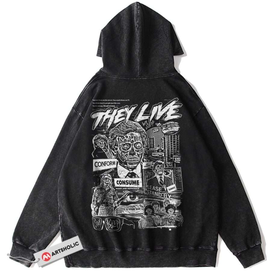 Alternative view of They Live Hoodie, Halloween Hoodie, Horror Hoodie, Vintage Hoodie