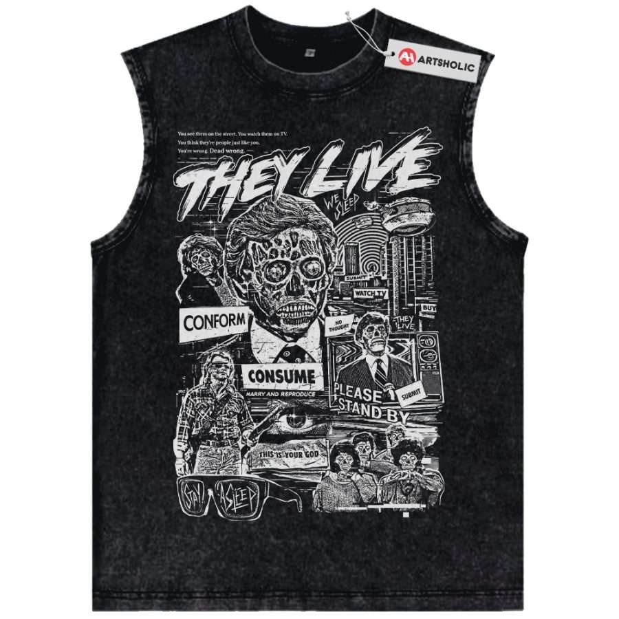 Alternative view of They Live Tank Top, Halloween Tank Top, Horror Tank Top, Vintage Tank Top