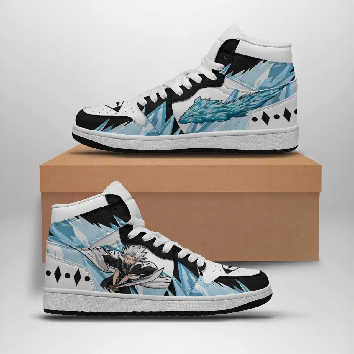 Toshiro Hitsugaya Dragon Bleach Anime Inspired Mid Top 1 Basketball Shoes for Fans - Otaku Hall