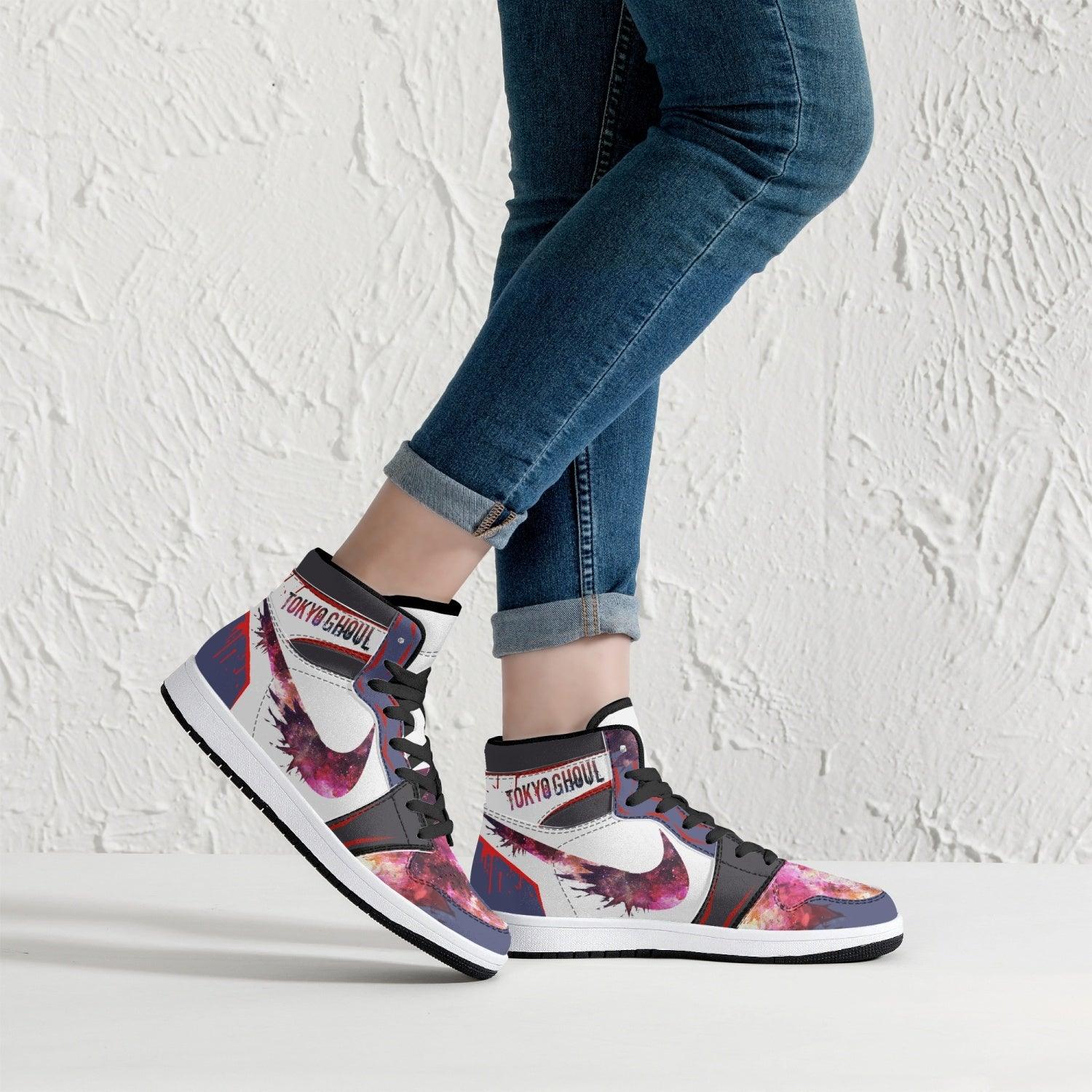 Alternative view of Touka Kirishima Tokyo Ghoul Custom Sneaker Mid 1 Basketball Shoes - Otaku Hall