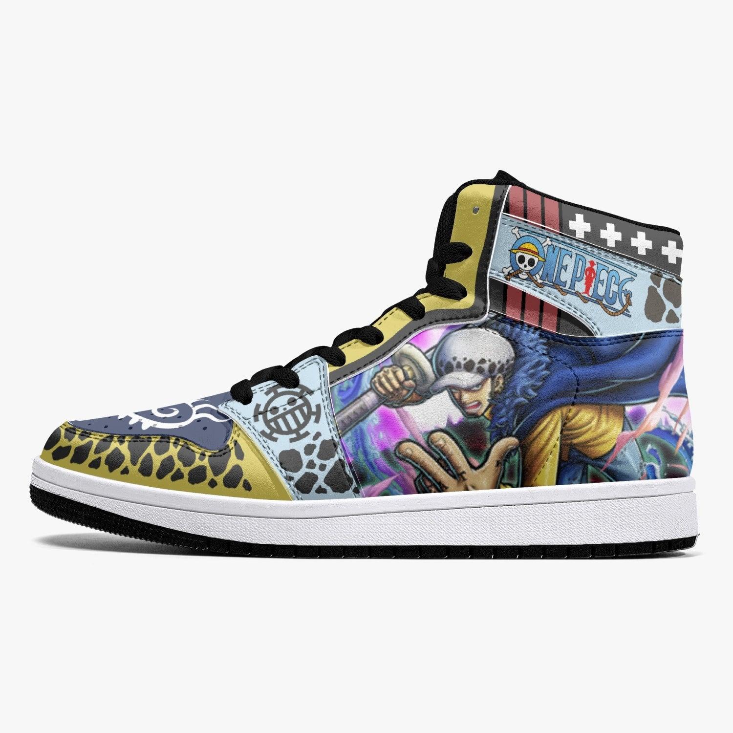 Alternative view of Trafalgar D. Law Onigashima One Piece Custom Sneaker Mid 1 Basketball Shoes - Otaku Hall