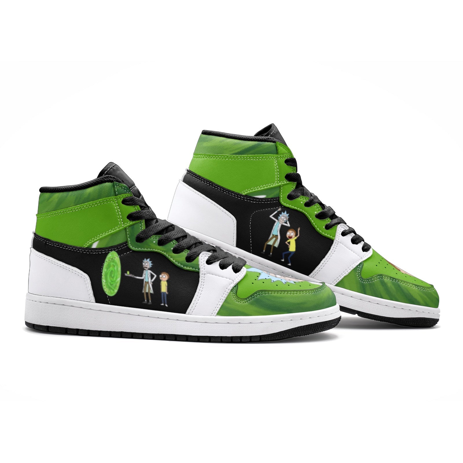 Alternative view of Travel Time Rick and Morty Custom Sneaker Mid 1 Basketball Shoes - Otaku Hall
