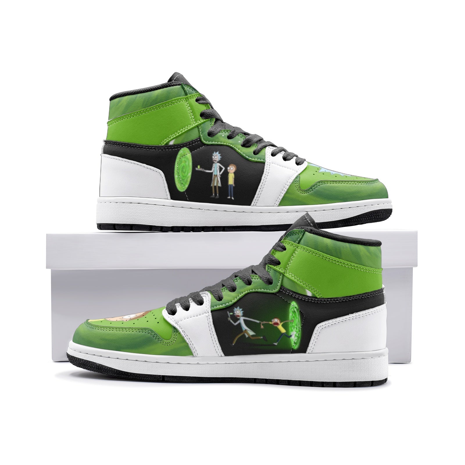 Travel Time Rick and Morty Custom Sneaker Mid 1 Basketball Shoes - Otaku Hall