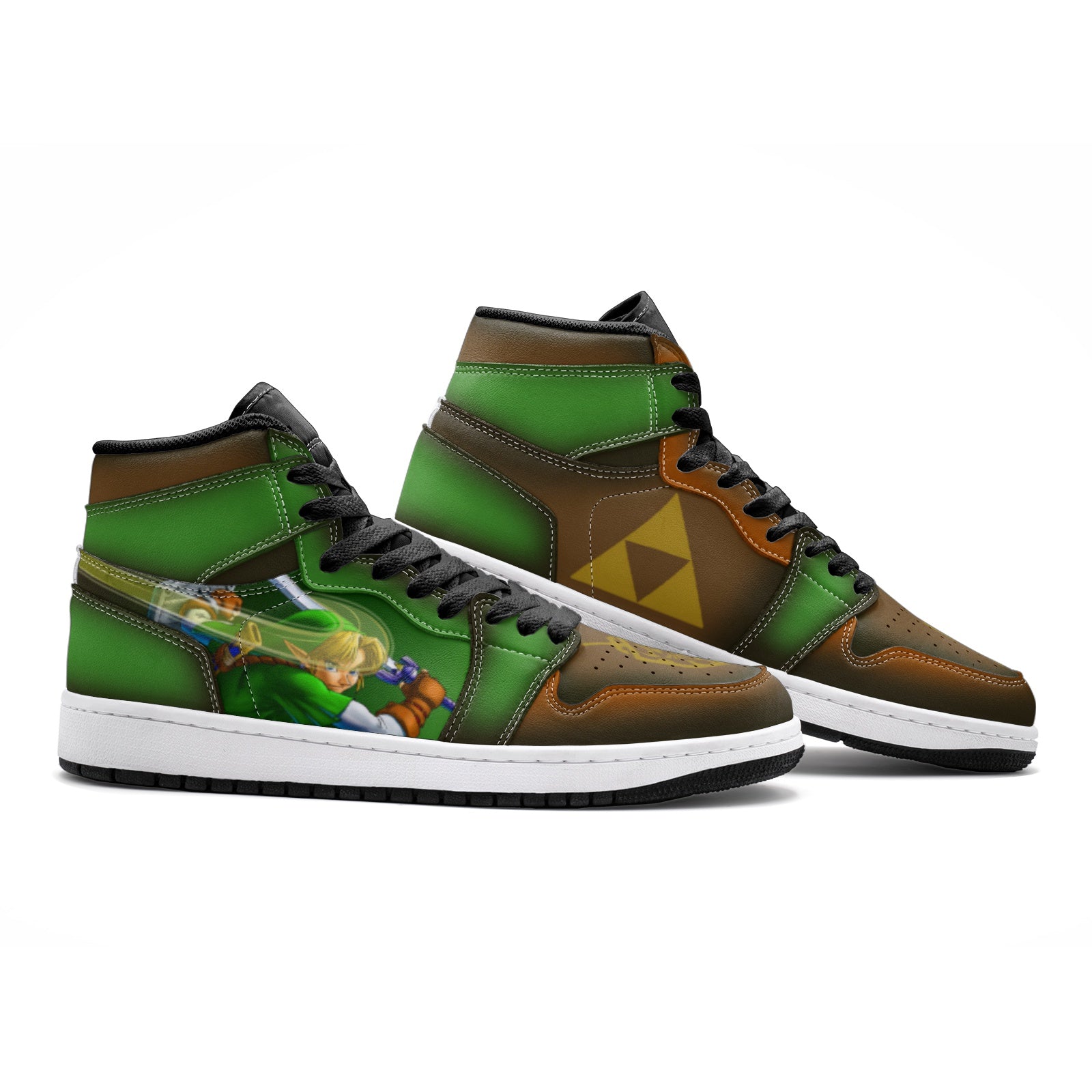 Alternative view of Triforce Symbol Zelda Custom Sneaker Mid 1 Basketball Shoes - Otaku Hall
