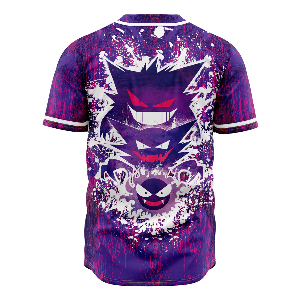 Alternative view of Trippy Ghostly Evolution Gastly Haunter Gengar Pokemon Custom Baseball Jersey - Otaku Hall