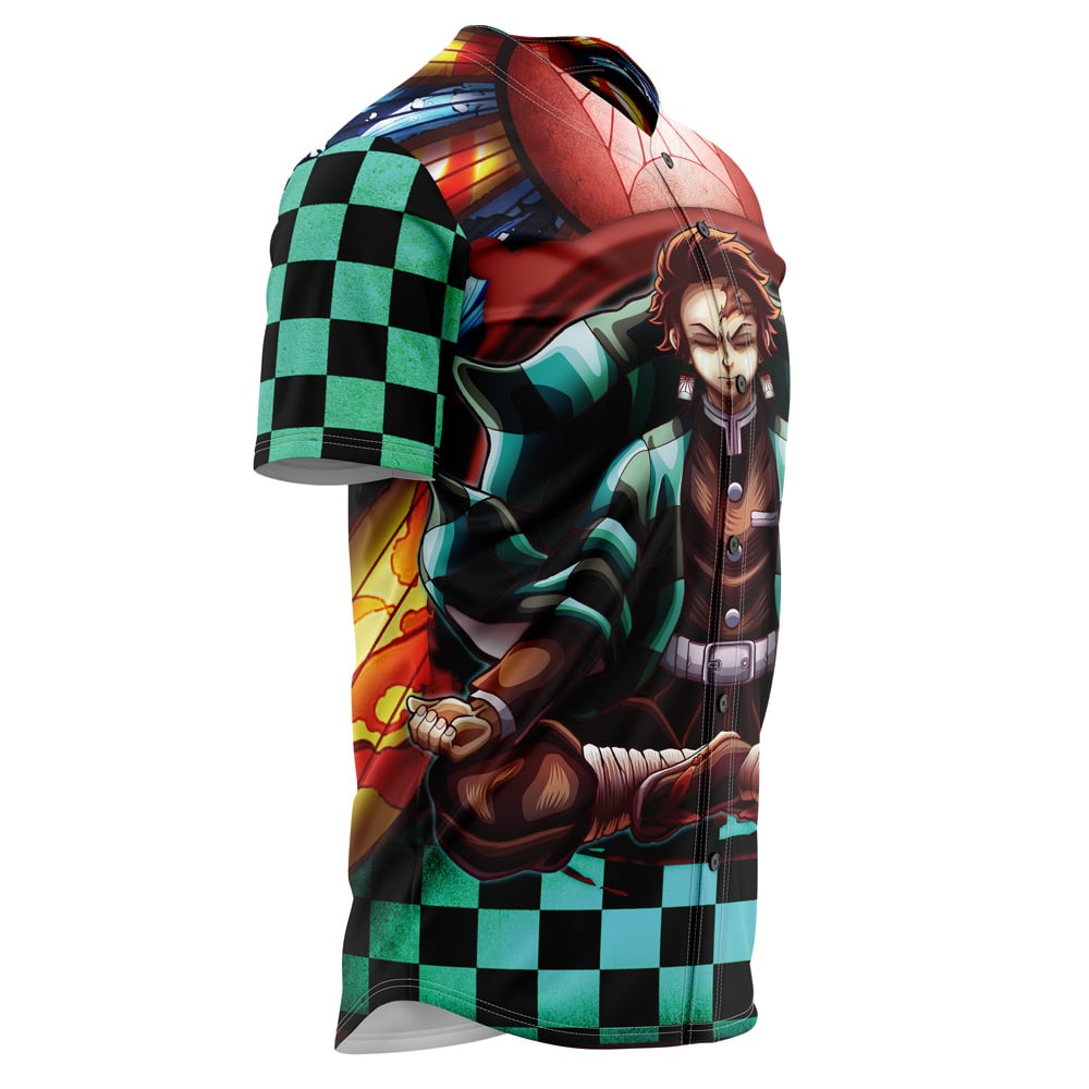 Alternative view of Trippy Kamado Tanjiro Demon Slayer Baseball Jersey Without Piping