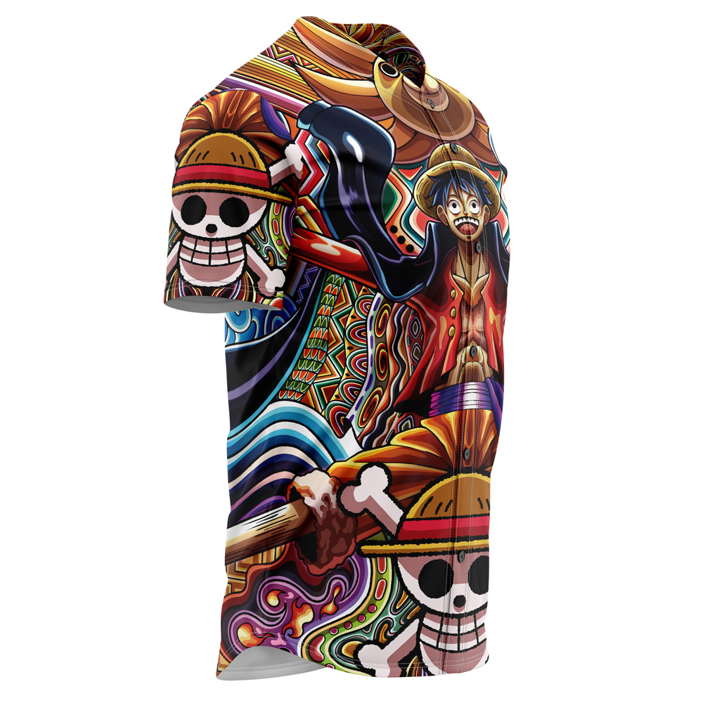 Alternative view of Trippy Monkey D. Luffy One Piece Custom Baseball Jersey - Otaku Hall