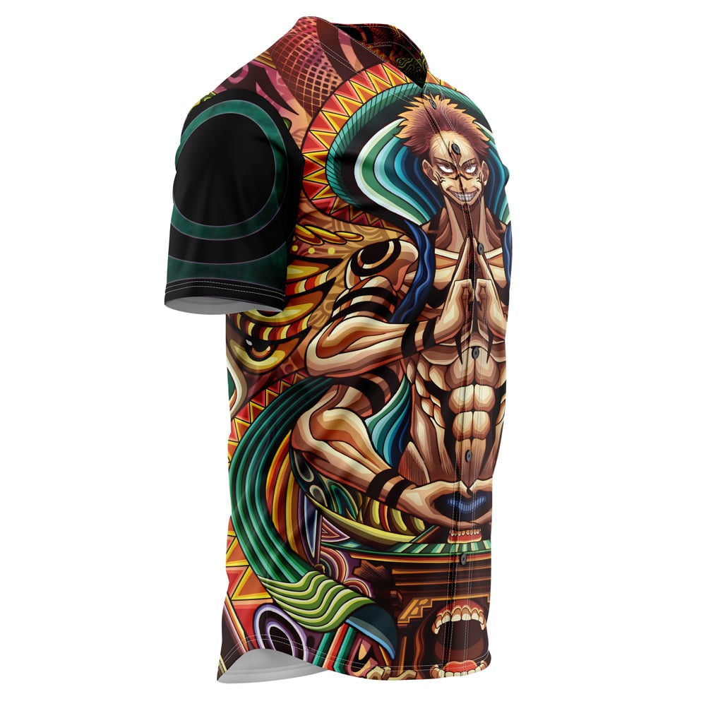 Alternative view of Trippy Ryomen Sukuna Jujutsu Kaisen Baseball Jersey Without Piping