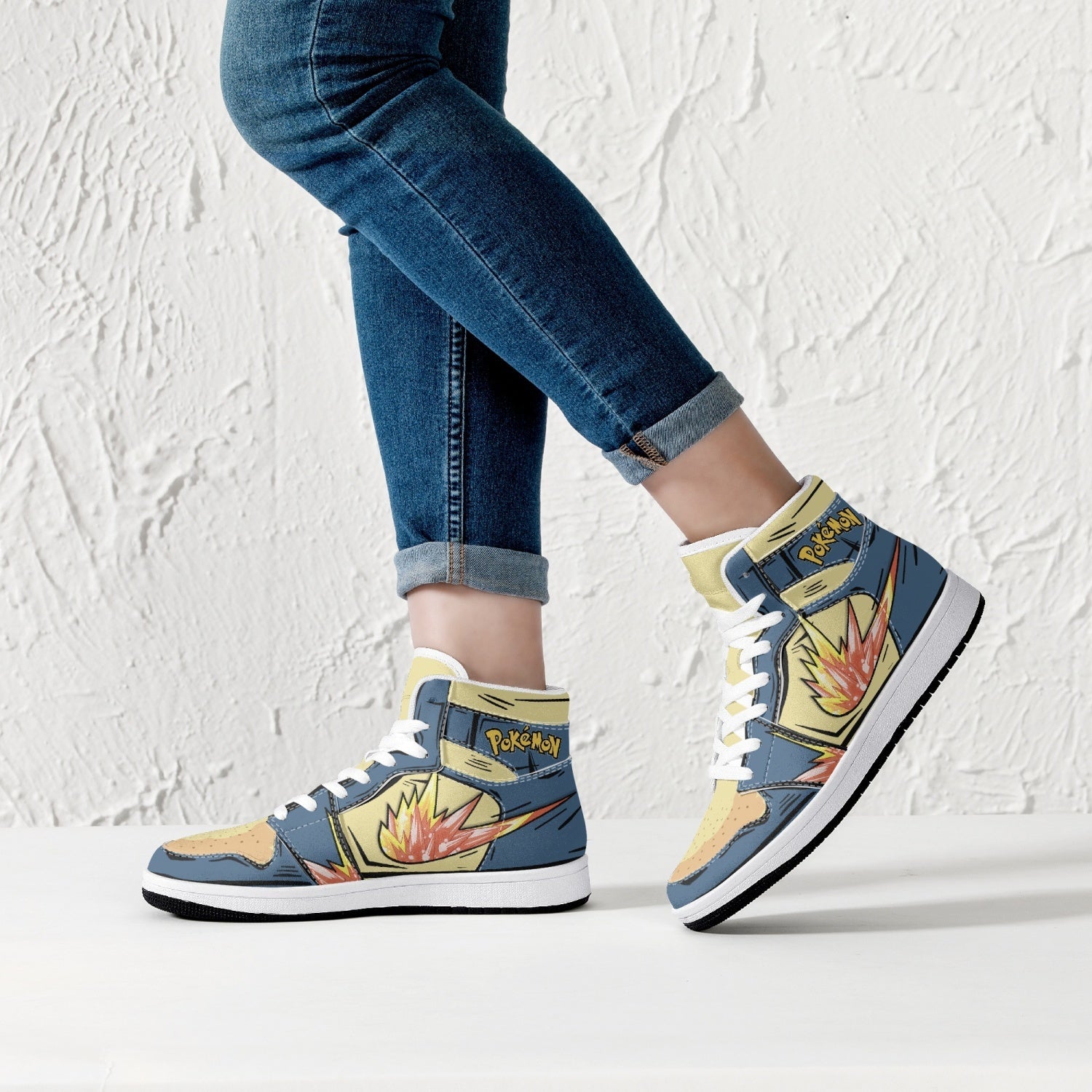 Alternative view of Typhlosion Pokemon Custom Sneaker Mid 1 Basketball Shoes - Otaku Hall