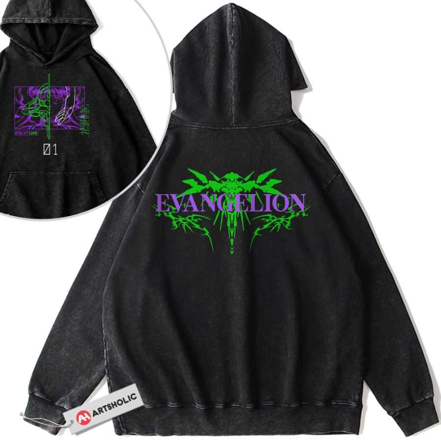 Alternative view of Unit-01 Shinji Ikari Hoodie, Neon Genesis Evangelion Hoodie, Anime Hoodie, Vintage Hoodie 2-Sided