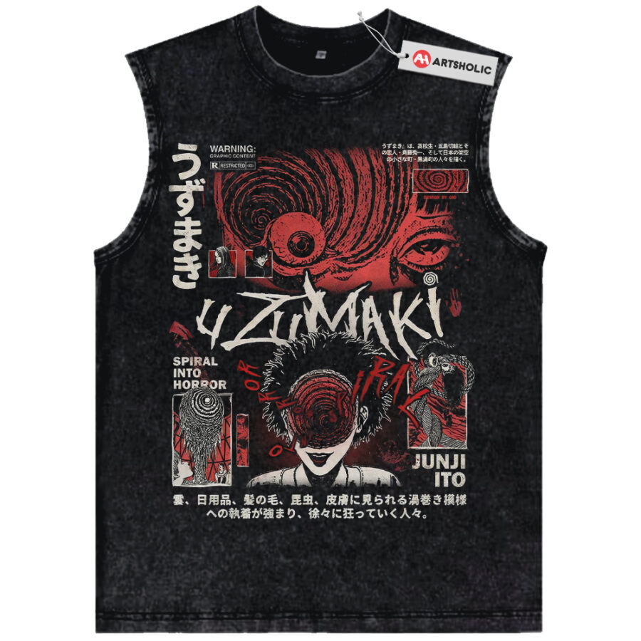 Alternative view of Uzumaki Tank Top, Junji Ito Tank Top, Halloween Tank Top, Horror Tank Top, Anime Tank Top, Vintage Tank Top