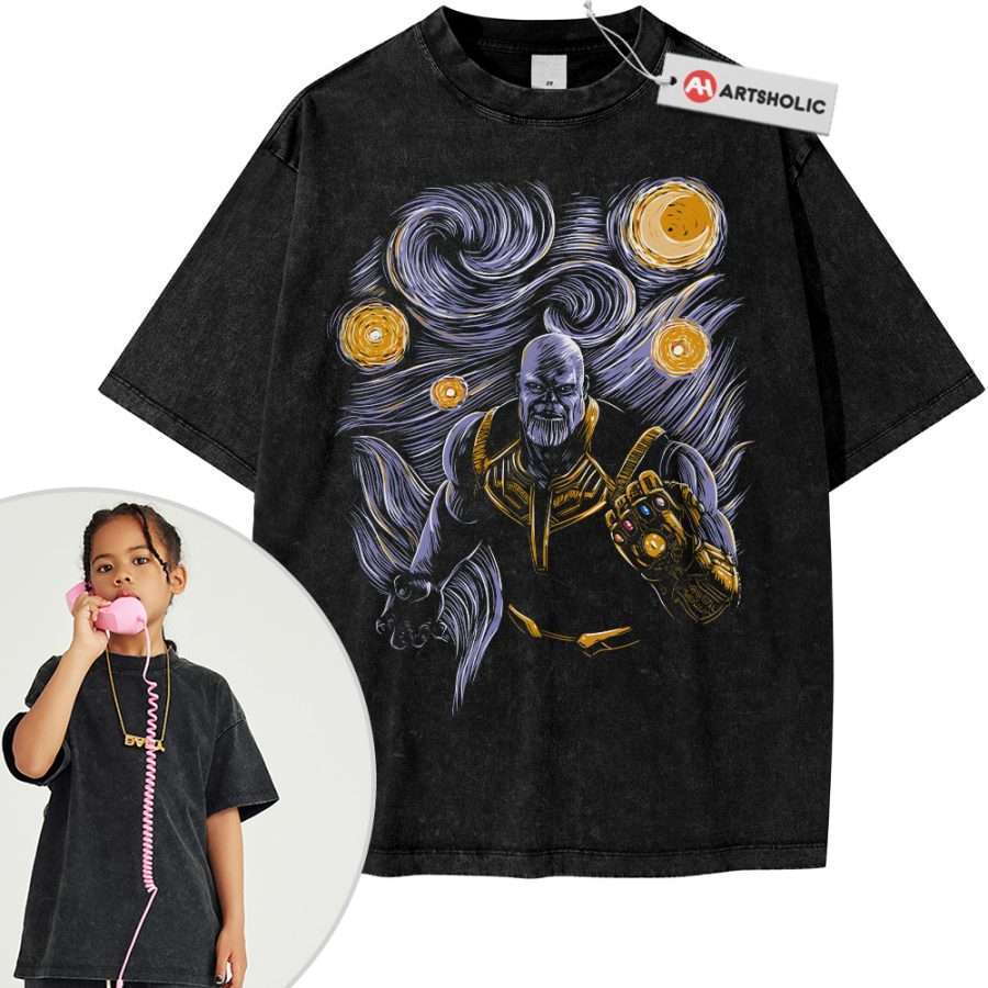 Alternative view of Van Gogh Thanos Shirt For Kids, Marvel Comics Shirt For Kids, Vintage T-Shirt For Kids