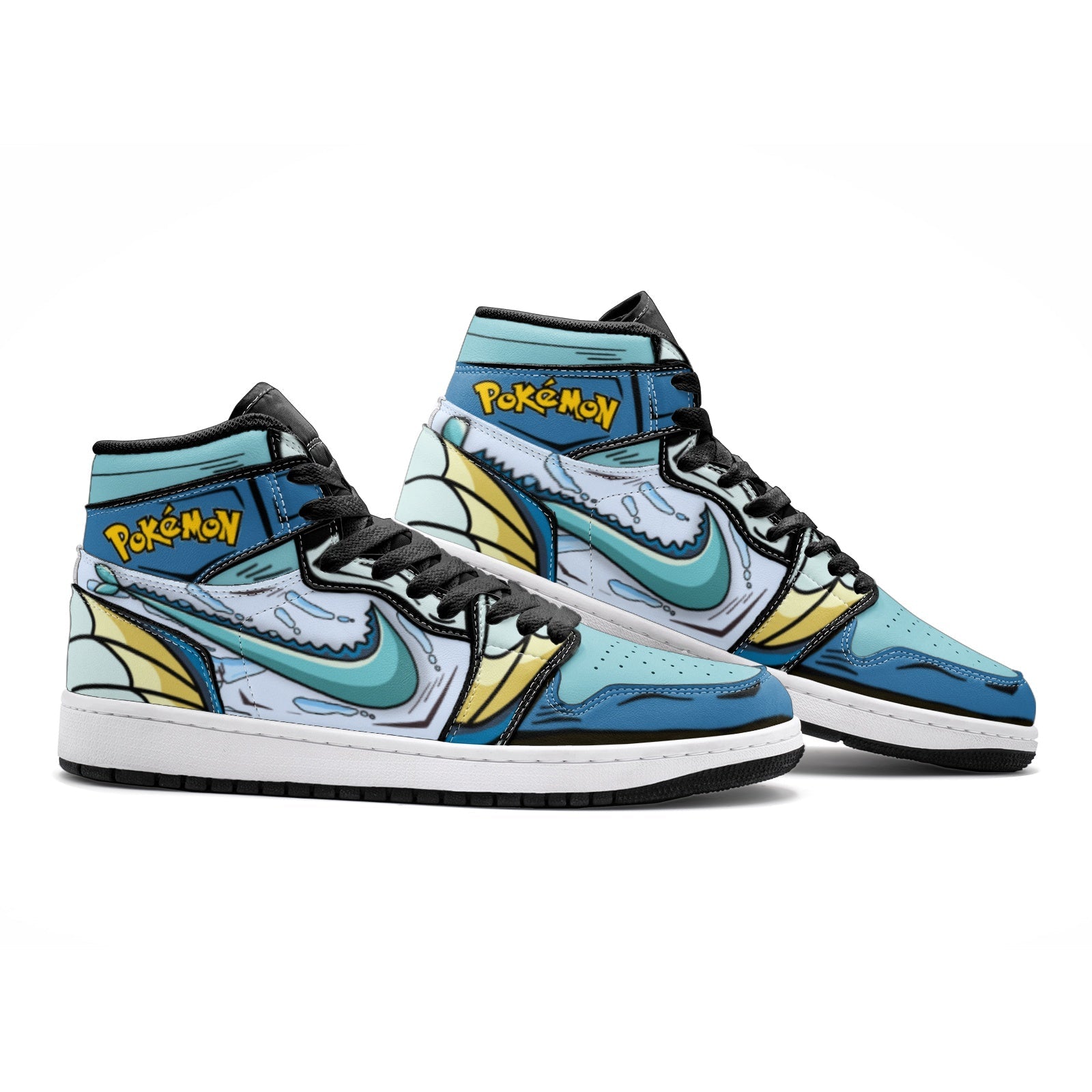 Alternative view of Vaporeon Pokemon 2 Custom Sneaker Mid 1 Basketball Shoes - Otaku Hall