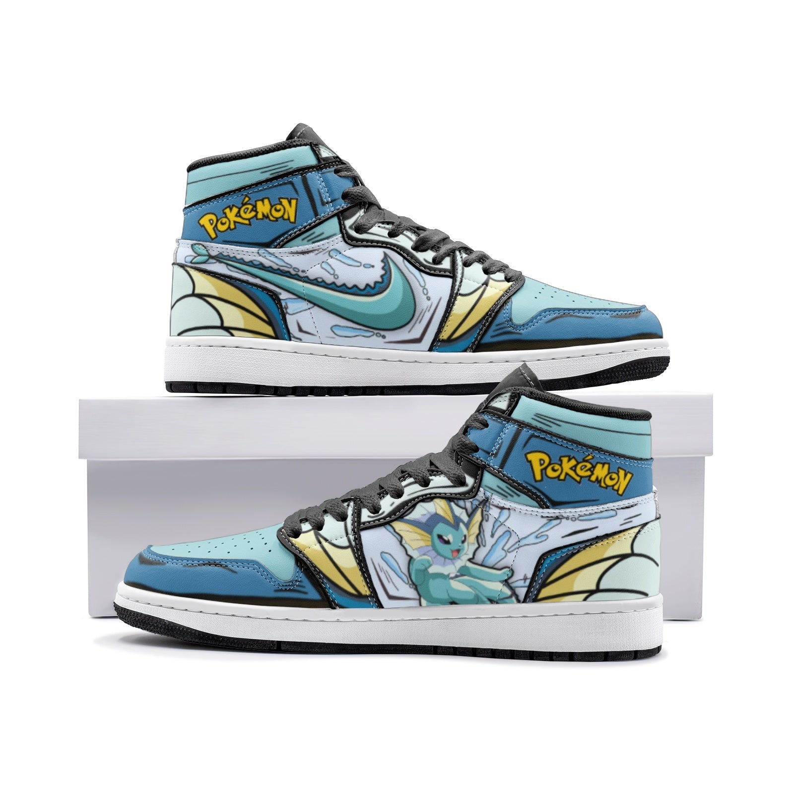 Vaporeon Pokemon 2 Custom Sneaker Mid 1 Basketball Shoes - Otaku Hall