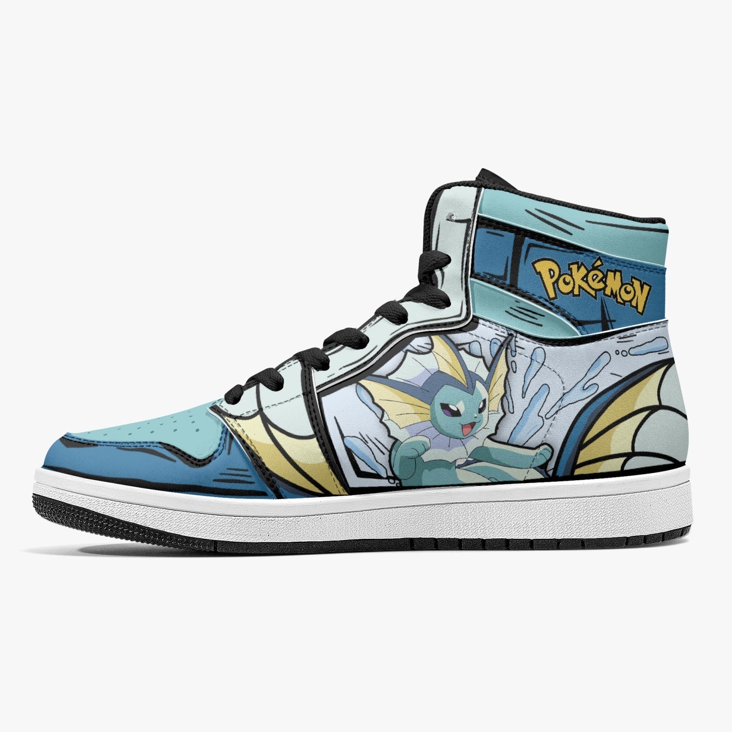 Alternative view of Vaporeon Pokemon Custom Sneaker Mid 1 Basketball Shoes - Otaku Hall