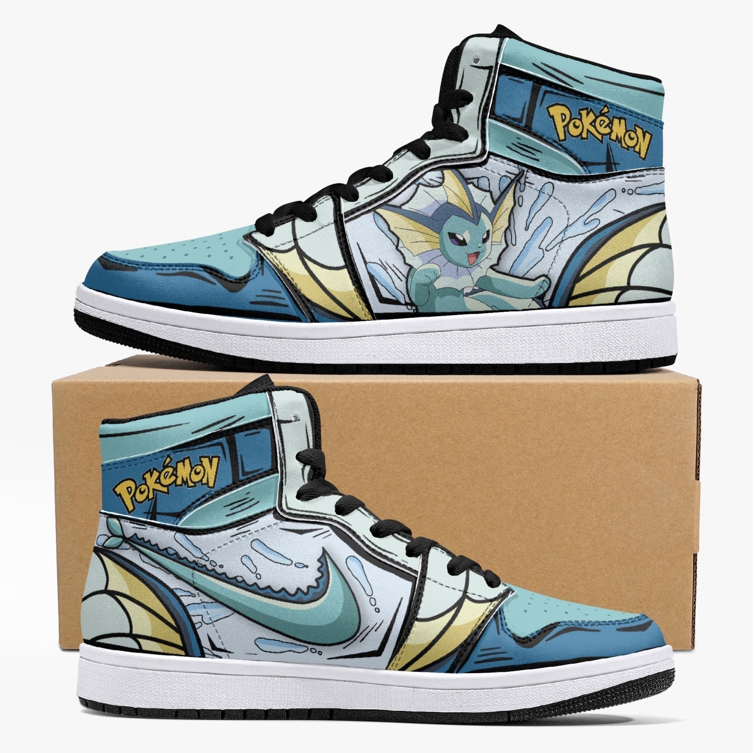 Vaporeon Pokemon Custom Sneaker Mid 1 Basketball Shoes - Otaku Hall