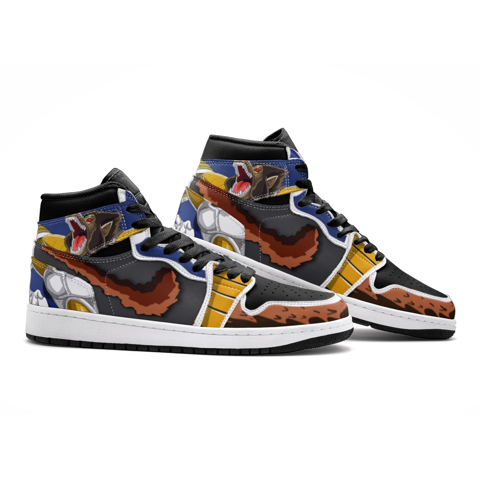Alternative view of Vegeta and Great Ape Dragon Ball Z V2 Custom Sneaker Mid 1 Basketball Shoes - Otaku Hall