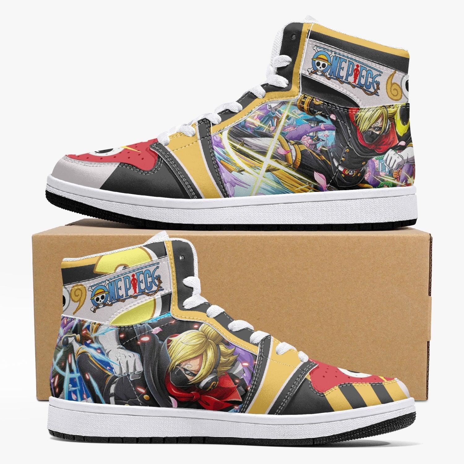 Alternative view of Vinsmoke Sanji Stealth Black One Piece Custom Sneaker Mid 1 Basketball Shoes - Otaku Hall