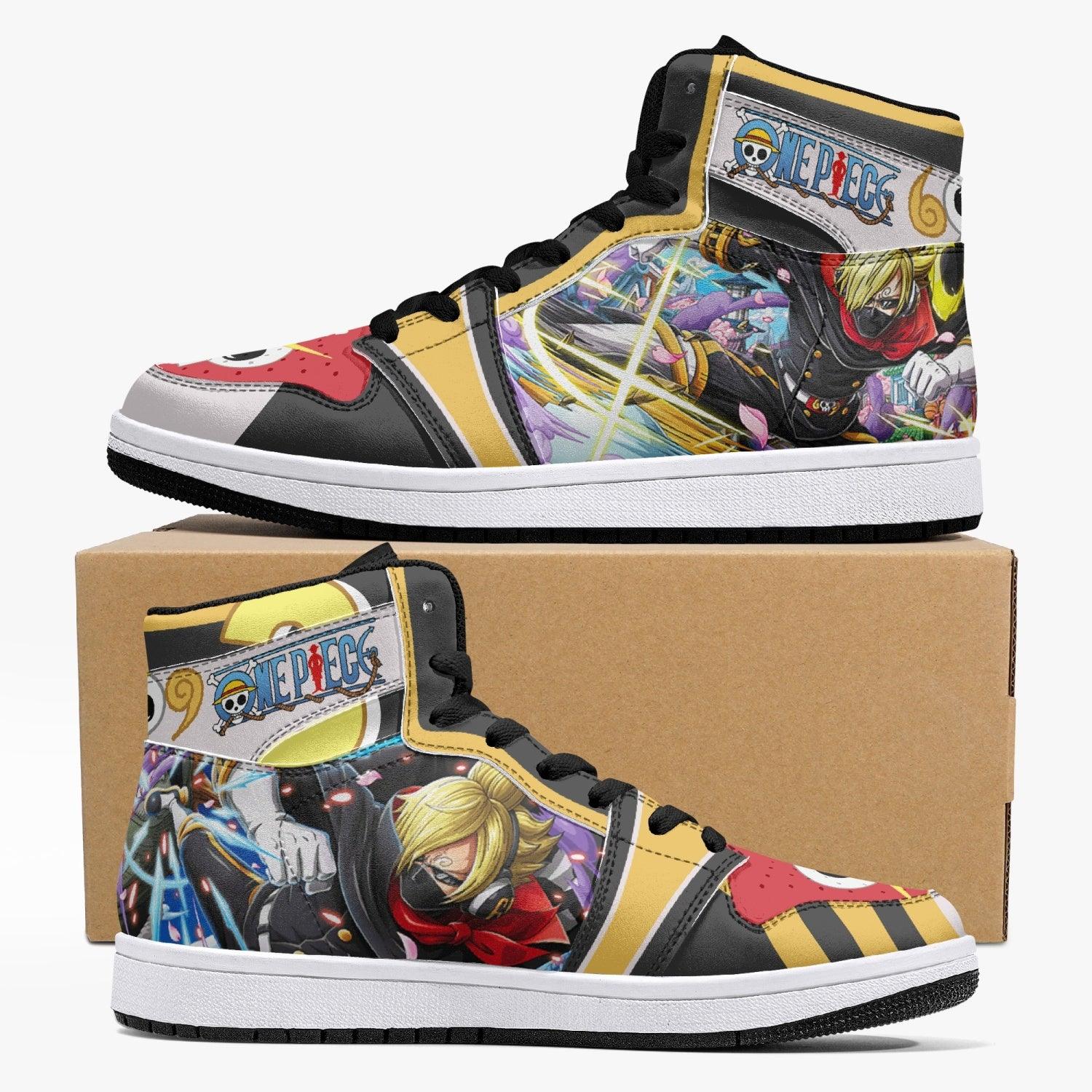 Vinsmoke Sanji Stealth Black One Piece Custom Sneaker Mid 1 Basketball Shoes - Otaku Hall