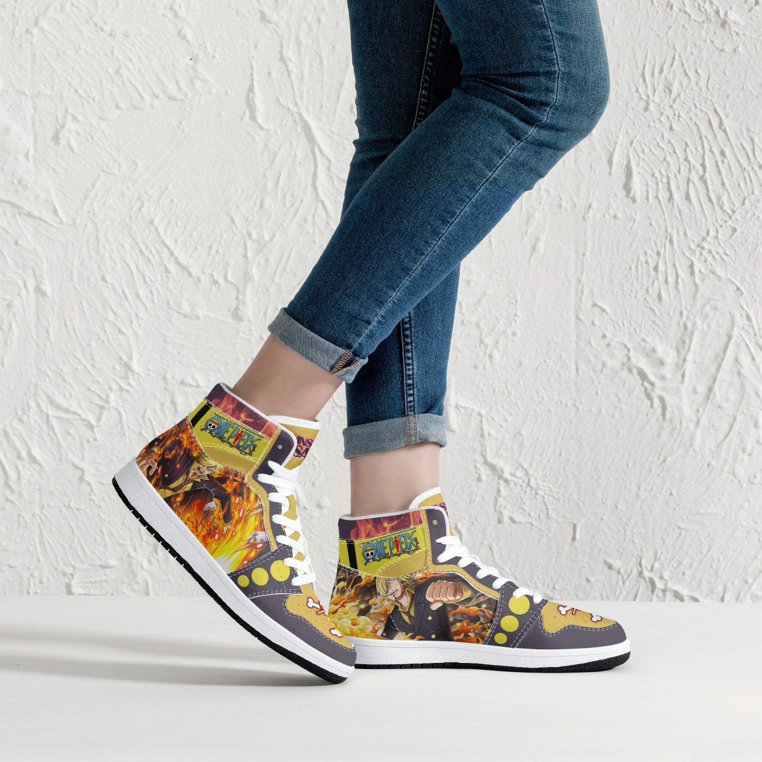 Alternative view of Vinsmoke Sanji Timeskip One Piece Custom Sneaker Mid 1 Basketball Shoes - Otaku Hall