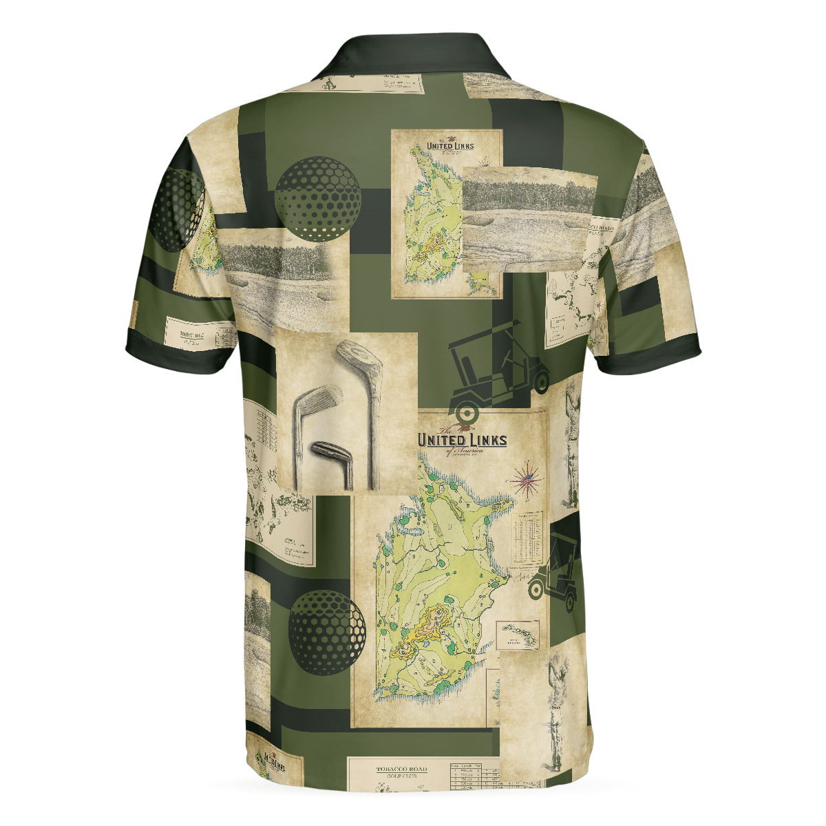 Alternative view of Vintage Golf Art All Over Print Polo Shirt, Vintage Golf Map And Sketch Polo Shirt, Best Golf Shirt For Men