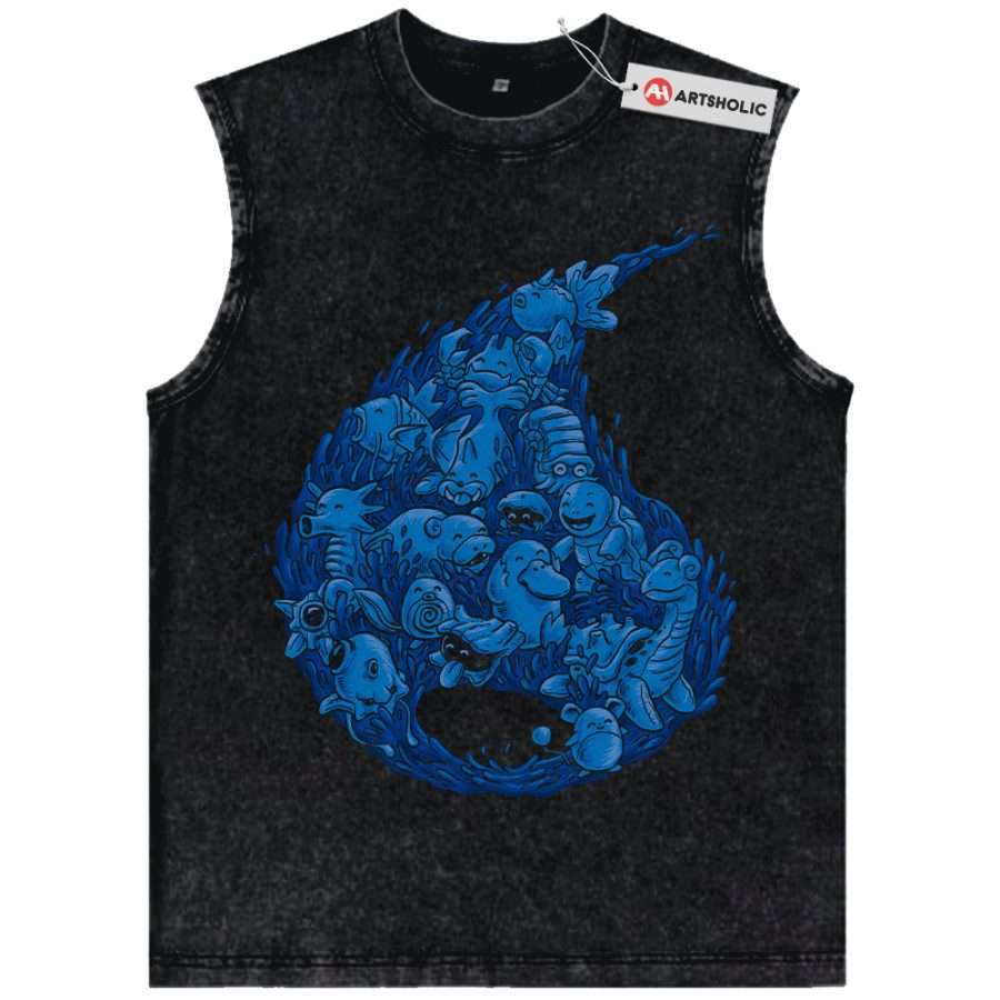 Alternative view of Water-Type Pokemon Tank Top, Anime Tank Top, Vintage Tank Top
