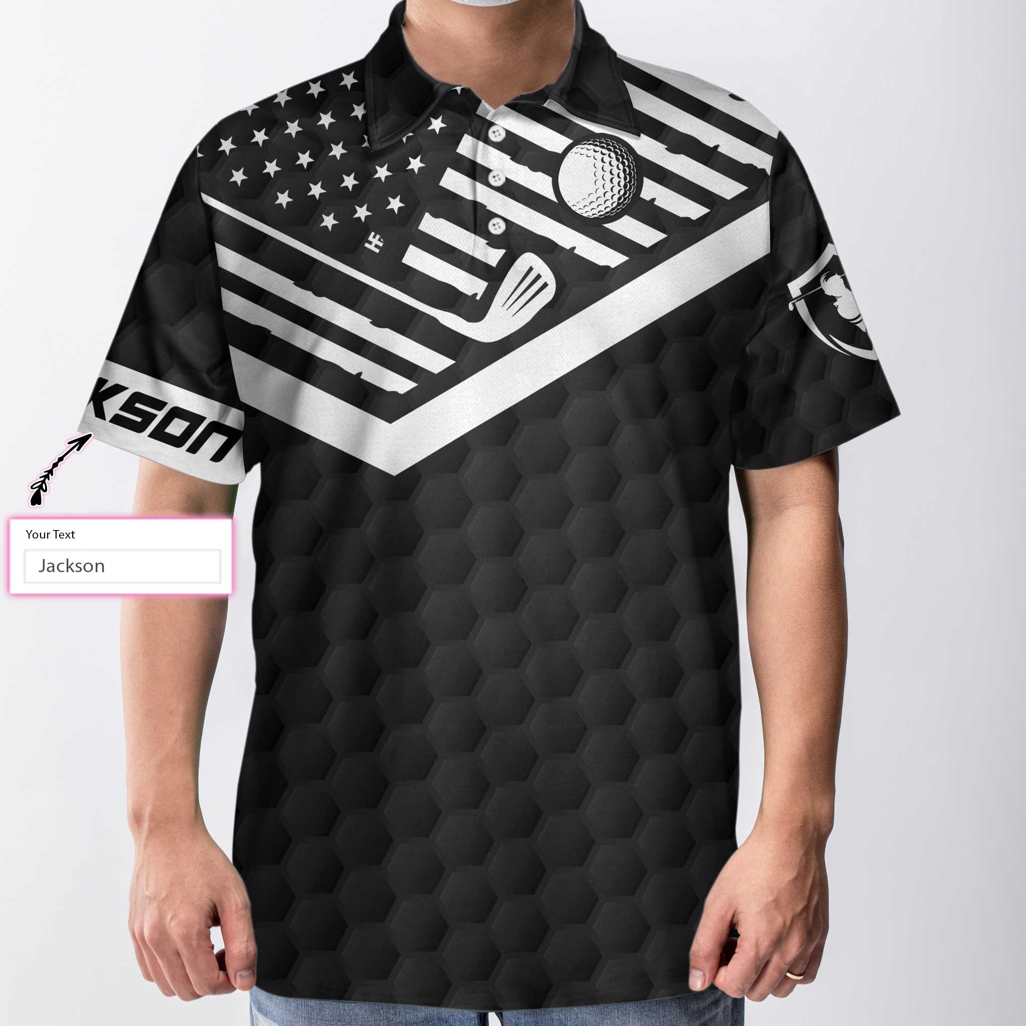 Alternative view of Weapons Of Grass Destruction Custom Polo Shirt, Personalized Black American Flag Tennis Shirt For Men