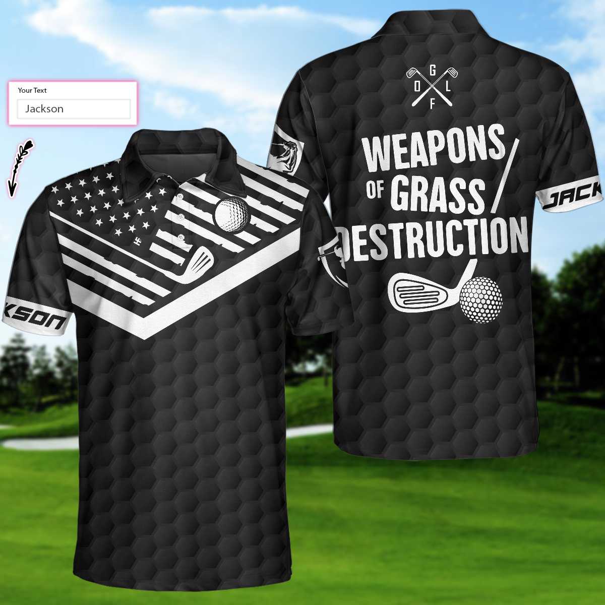 Weapons Of Grass Destruction Custom Polo Shirt, Personalized Black American Flag Tennis Shirt For Men