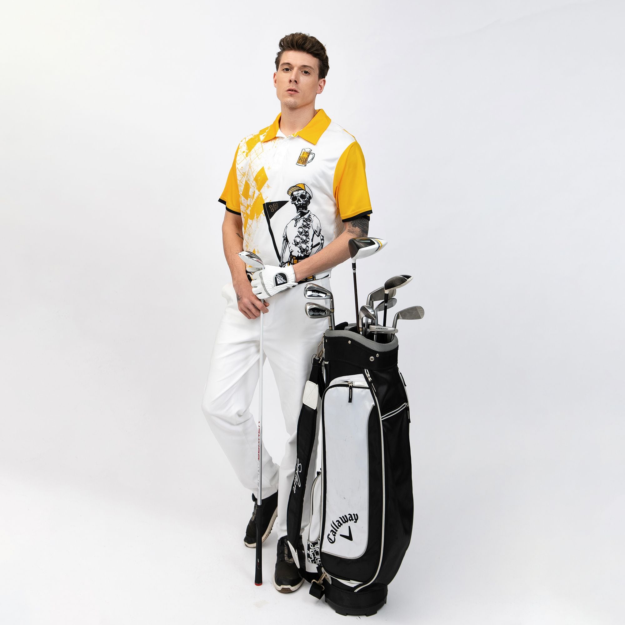 Alternative view of Weekend Forecast Beer And Golf Polo Shirt, Argyle Pattern Skeleton Golfer Polo Shirt, Golf Shirt For Beer Lovers