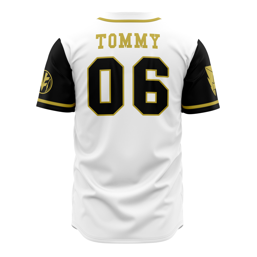 Alternative view of White Tigerzords Tommy Oliver Power Rangers Baseball Jersey
