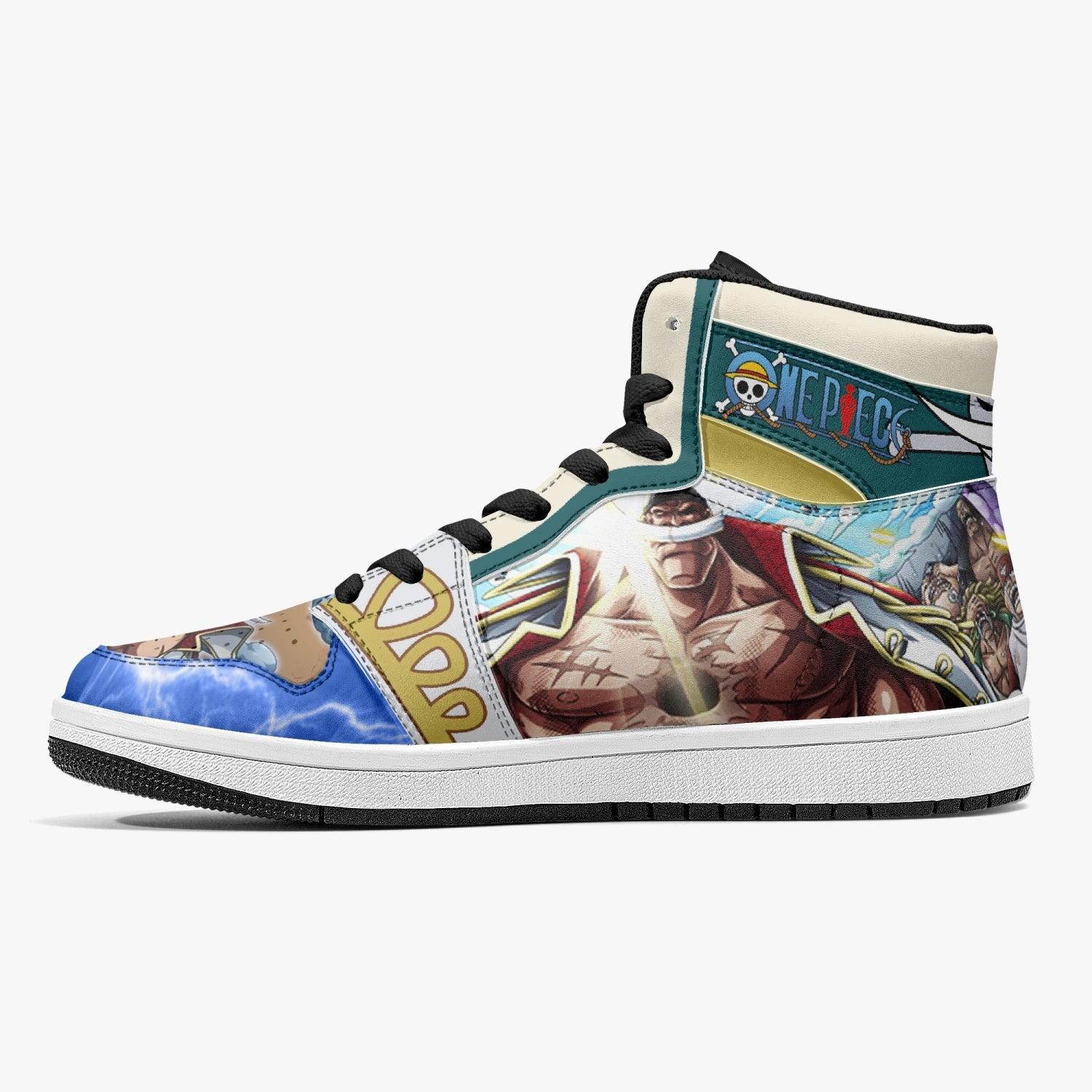 Alternative view of Whitebeard Marineford One Piece Custom Sneaker Mid 1 Basketball Shoes - Otaku Hall