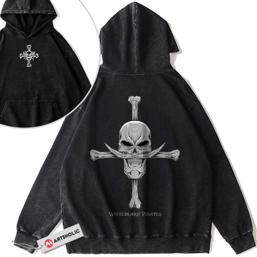 Alternative view of Whitebeard Pirates Hoodie, One Piece Hoodie, Anime Hoodie, Vintage Hoodie 2-Sided