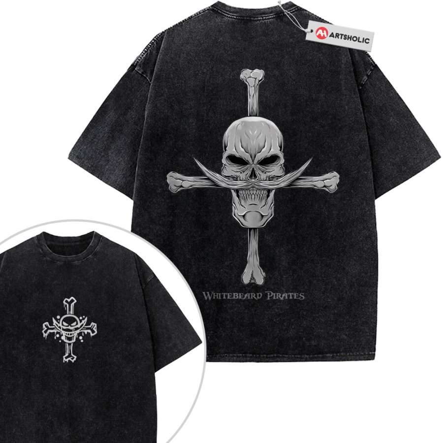 Alternative view of Whitebeard Pirates Shirt, One Piece Shirt, Anime Shirt, Vintage T-Shirt 2-Sided