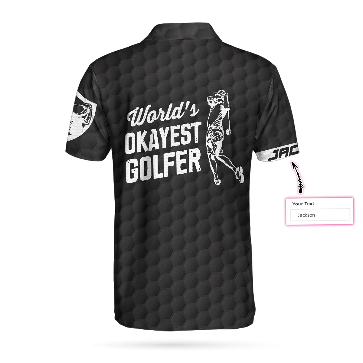 Alternative view of World's Okayest Golfer Custom Polo Shirt, Personalized Black American Flag Golf Shirt For Men