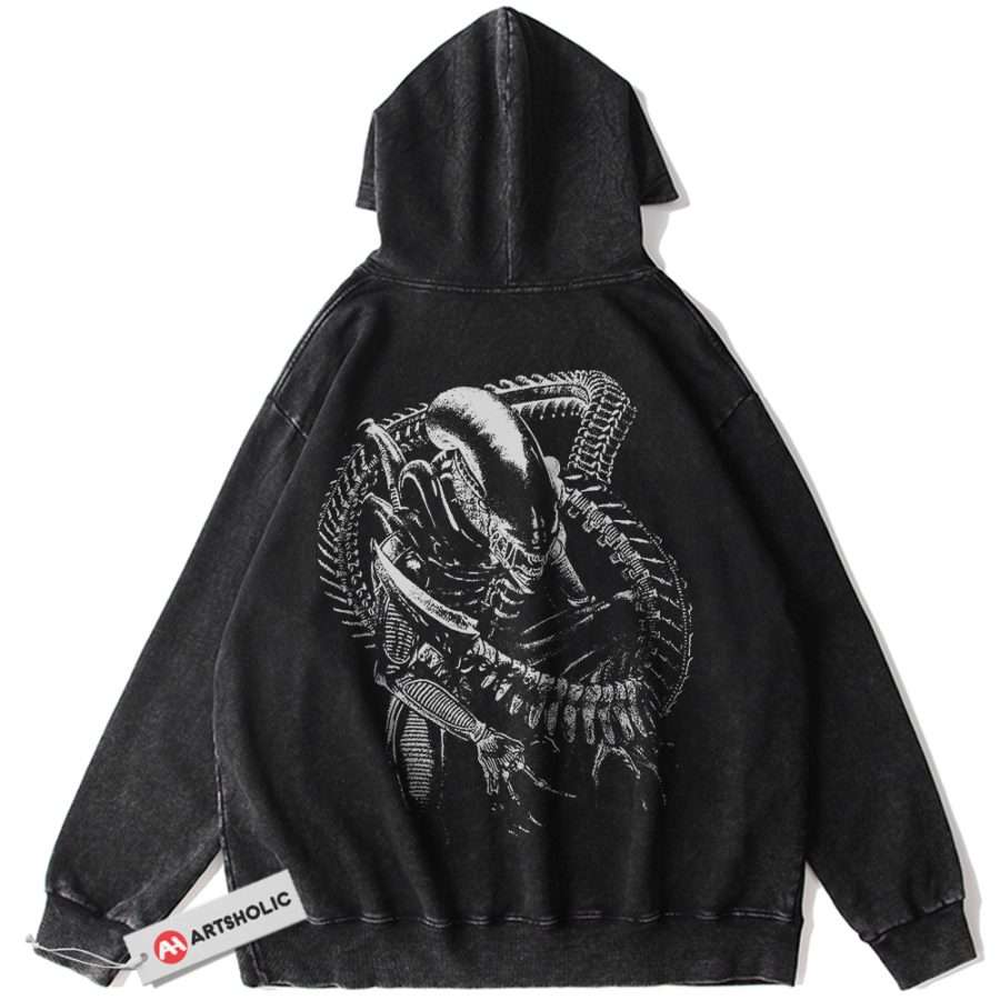 Alternative view of Xenomorph Hoodie, Alien vs Predator Hoodie, Movie Hoodie, Vintage Hoodie