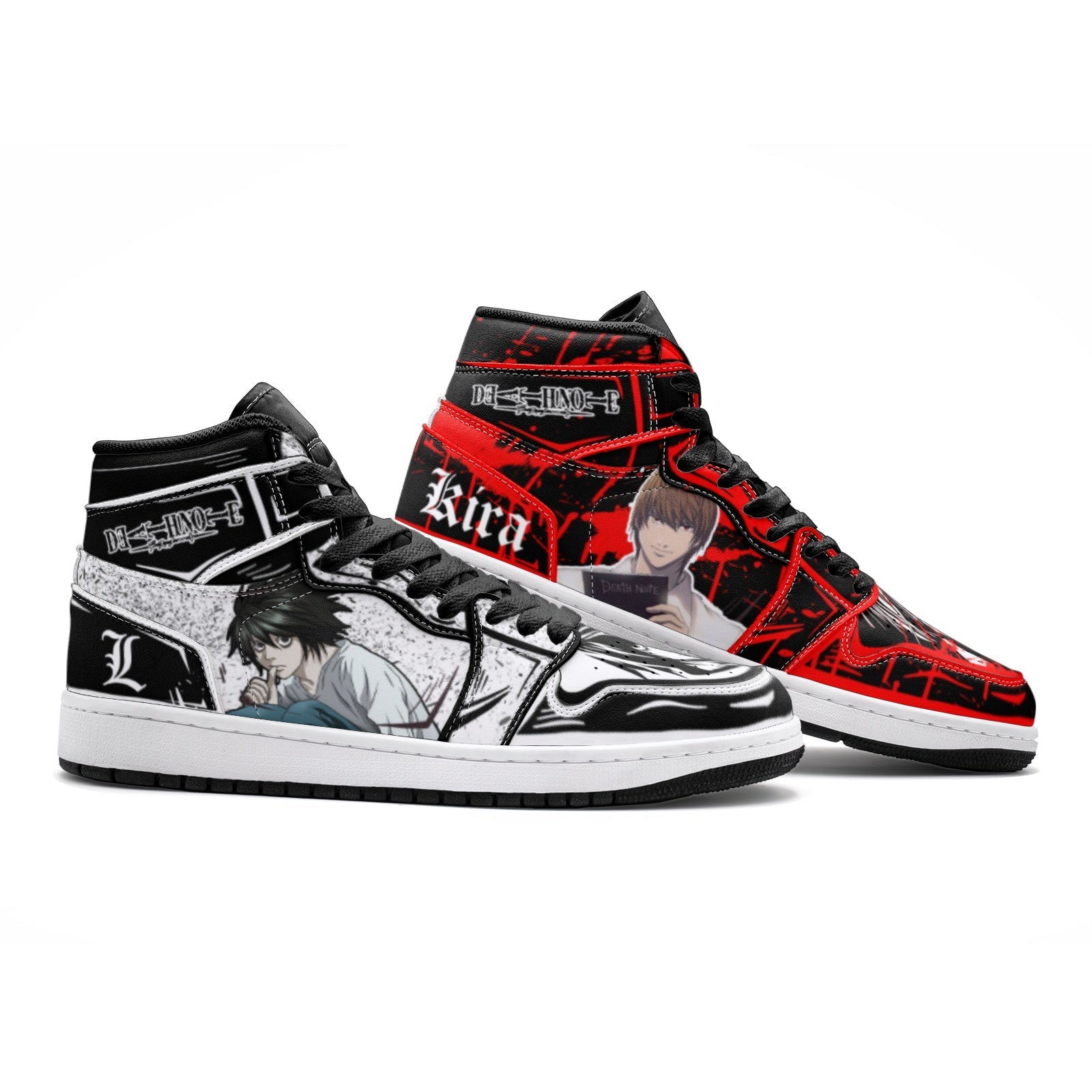 Yagami Light Kira and L Lawliet Desu Custom Sneaker Mid 1 Basketball Shoes - Otaku Hall