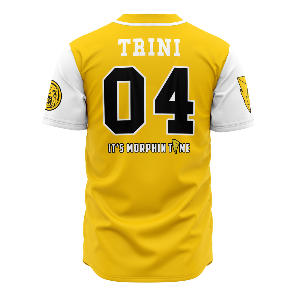 Alternative view of Yellow Sabertooths Trini Power Rangers Custom Baseball Jersey - Otaku Hall